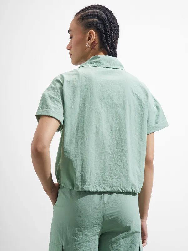 Street By Tokyo Talkies Women Green Solid Shirt Style Top