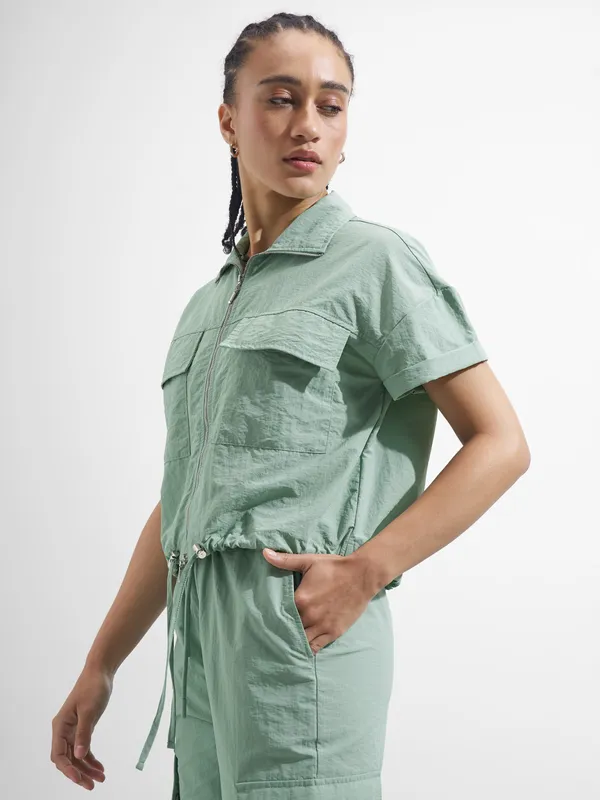 Street By Tokyo Talkies Women Green Solid Shirt Style Top