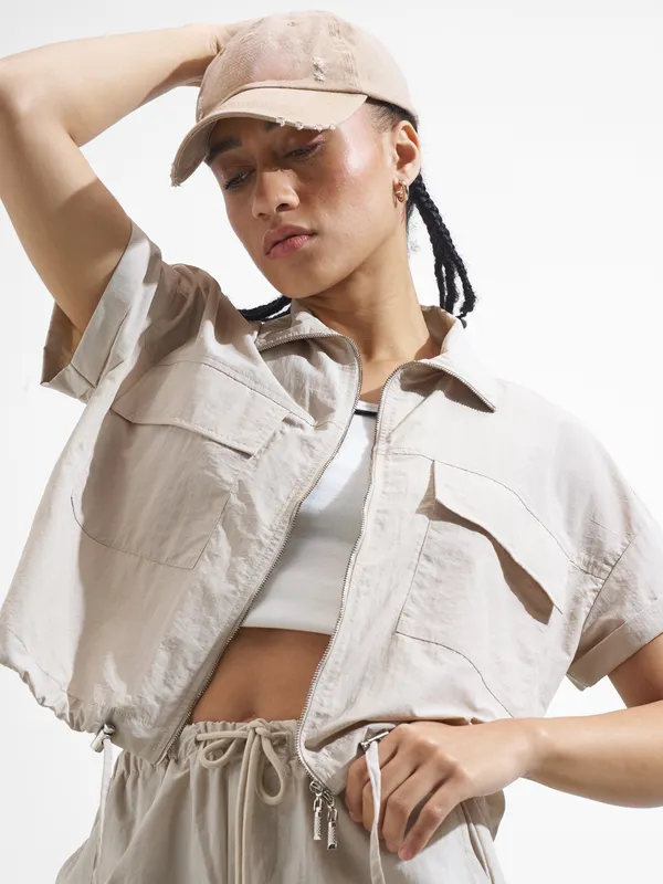 Street By Tokyo Talkies Women Beige Solid Shirt Style Top