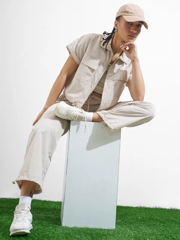 Street By Tokyo Talkies Women Beige Solid Shirt Style Top