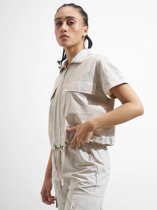 Street By Tokyo Talkies Women Beige Solid Shirt Style Top