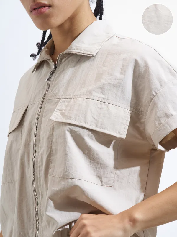 Street By Tokyo Talkies Women Beige Solid Shirt Style Top