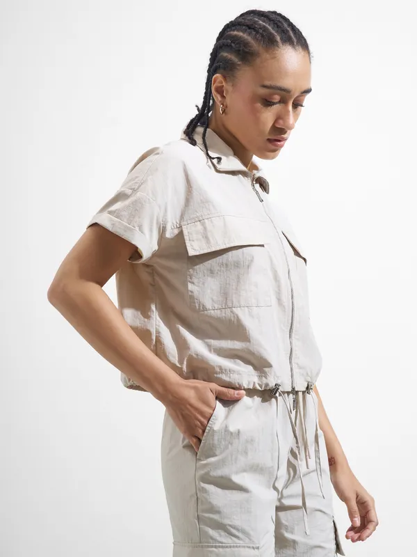 Street By Tokyo Talkies Women Beige Solid Shirt Style Top