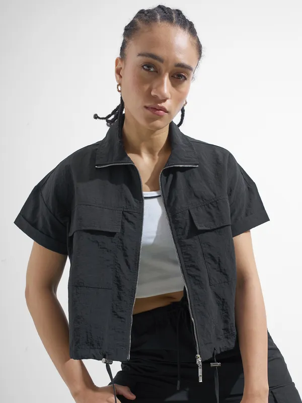 Street By Tokyo Talkies Women Black Solid Shirt Style Top