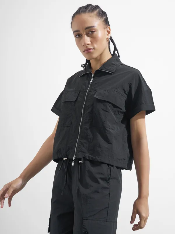 Street By Tokyo Talkies Women Black Solid Shirt Style Top