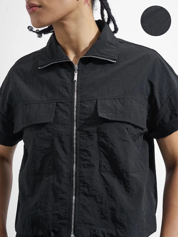 Street By Tokyo Talkies Women Black Solid Shirt Style Top