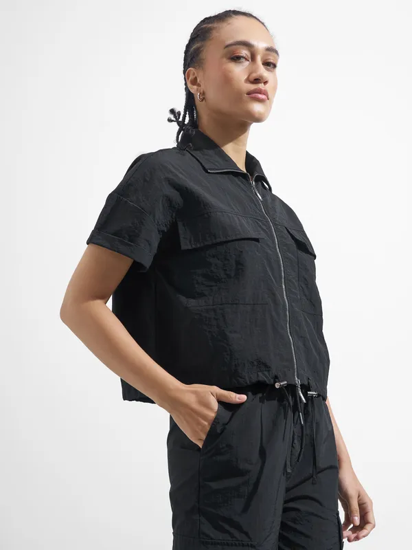 Street By Tokyo Talkies Women Black Solid Shirt Style Top