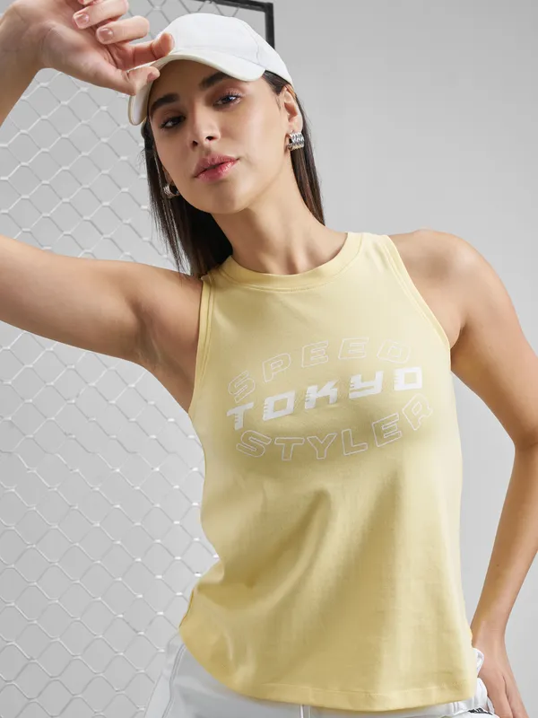 Street By Tokyo Talkies Women Yellow Printed Regular Top