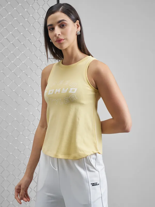 Street By Tokyo Talkies Women Yellow Printed Regular Top
