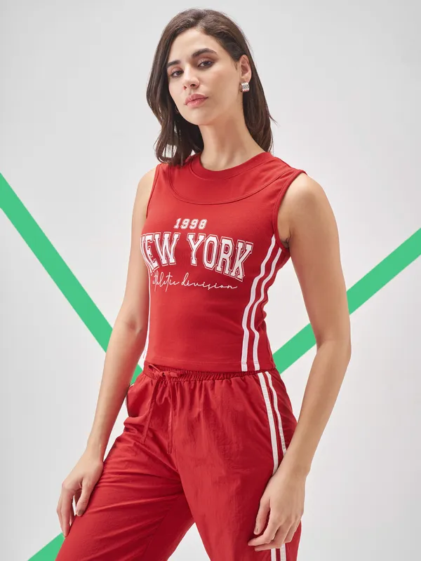 Street By Tokyo Talkies Women Red Printed Tank Top
