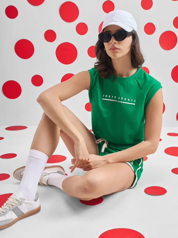 Street By Tokyo Talkies Women Green Printed Tank Top