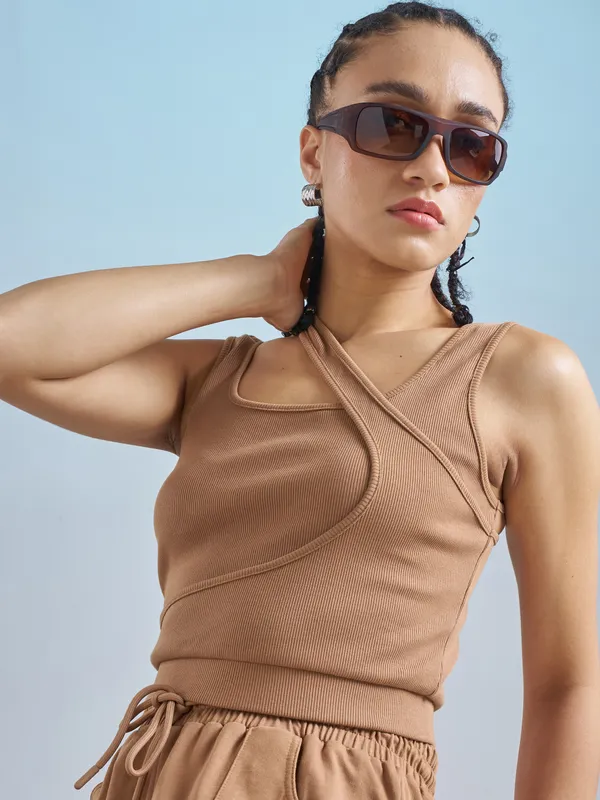 Street By Tokyo Talkies Women Brown Solid Regular Top