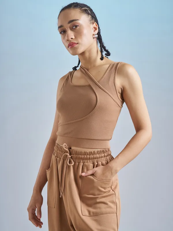 Street By Tokyo Talkies Women Brown Solid Regular Top