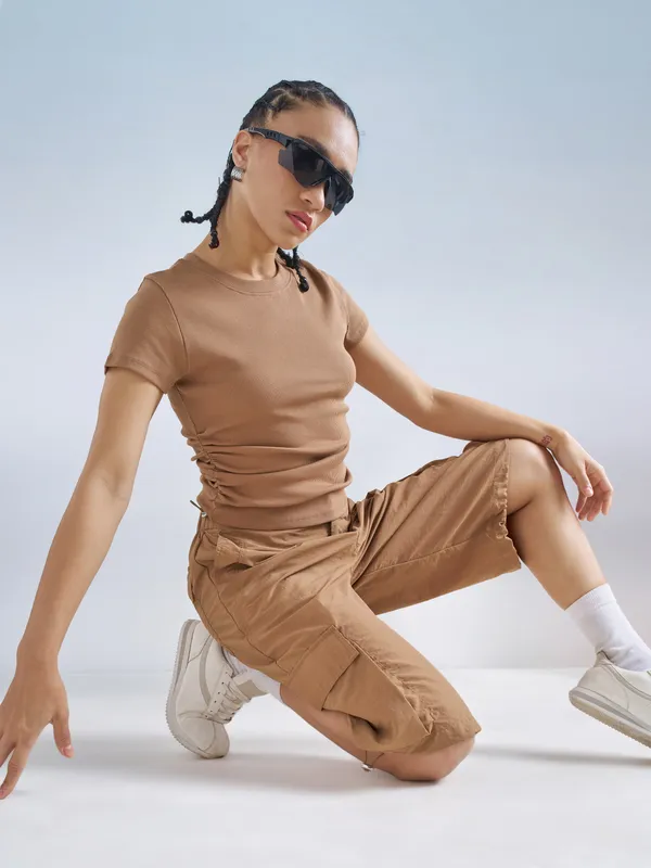 Street By Tokyo Talkies Women Brown Solid Regular Top