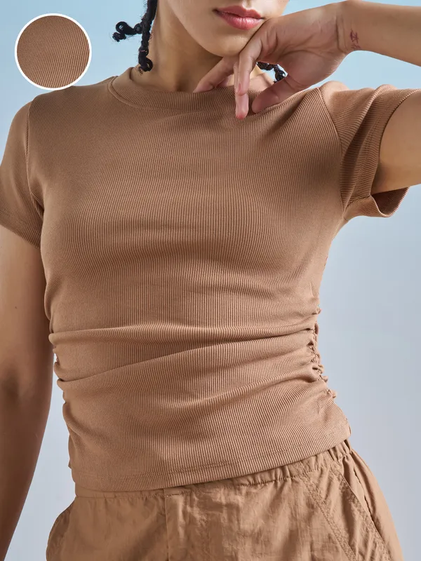 Street By Tokyo Talkies Women Brown Solid Regular Top