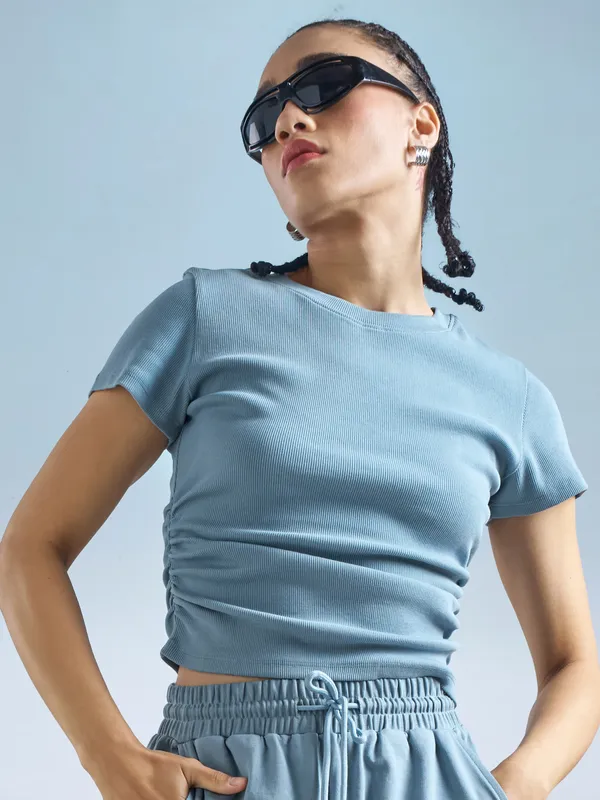 Street By Tokyo Talkies Women Blue Solid Regular Top