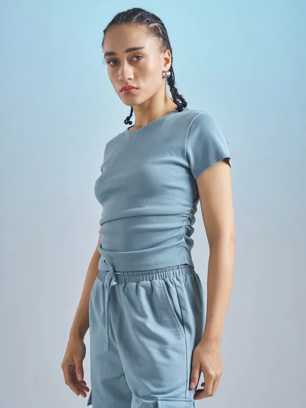 Street By Tokyo Talkies Women Blue Solid Regular Top