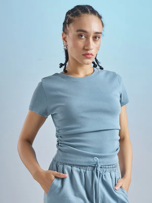 Street By Tokyo Talkies Women Blue Solid Regular Top