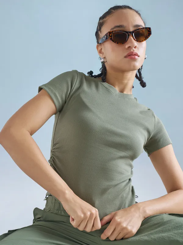 Street By Tokyo Talkies Women Olive Solid Regular Top