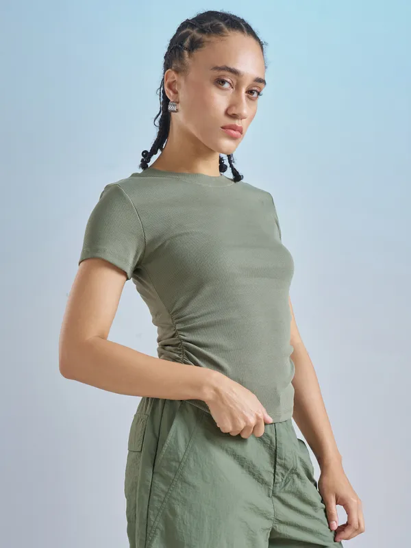 Street By Tokyo Talkies Women Olive Solid Regular Top