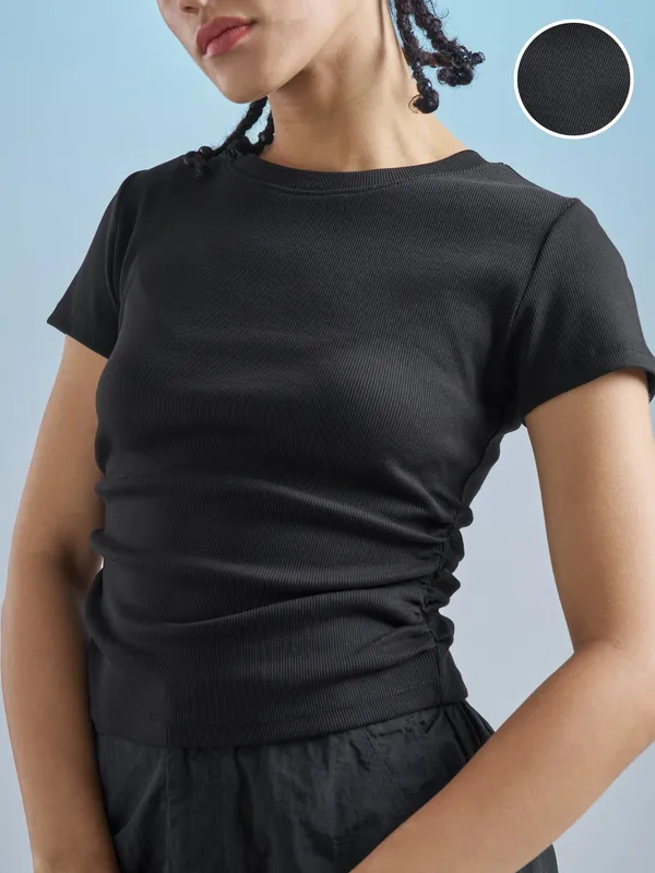 Street By Tokyo Talkies Women Black Solid Regular Top