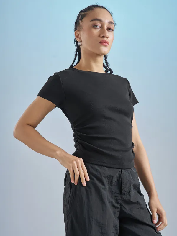 Street By Tokyo Talkies Women Black Solid Regular Top