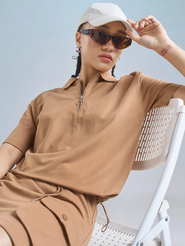 Street By Tokyo Talkies Women Brown Solid Regular Top