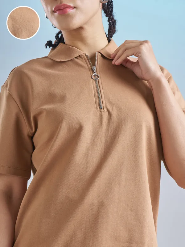 Street By Tokyo Talkies Women Brown Solid Regular Top