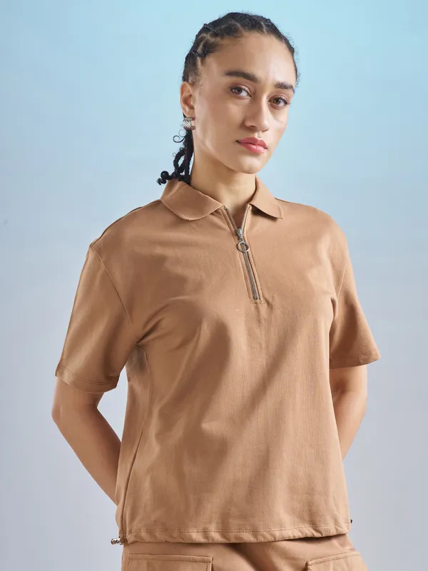 Street By Tokyo Talkies Women Brown Solid Regular Top