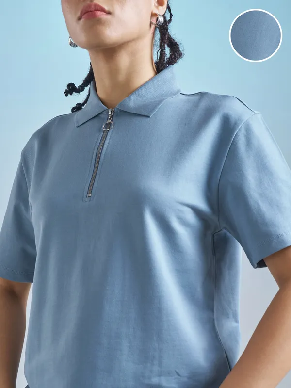 Street By Tokyo Talkies Women Blue Solid Regular Top