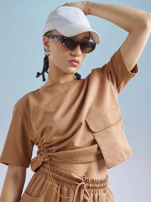 Street By Tokyo Talkies Women Brown Solid Regular Top