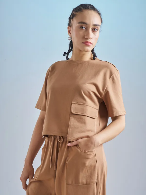Street By Tokyo Talkies Women Brown Solid Regular Top