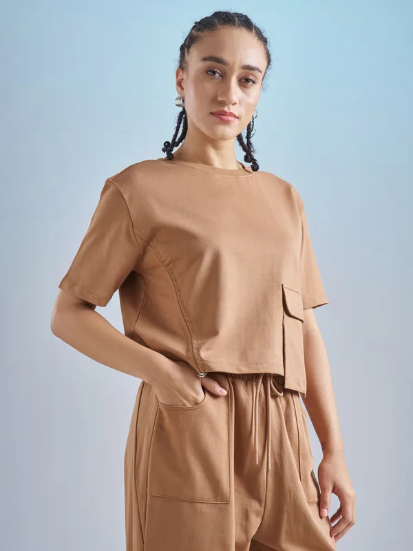 Street By Tokyo Talkies Women Brown Solid Regular Top