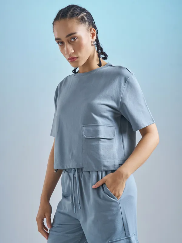 Street By Tokyo Talkies Women Blue Solid Regular Top