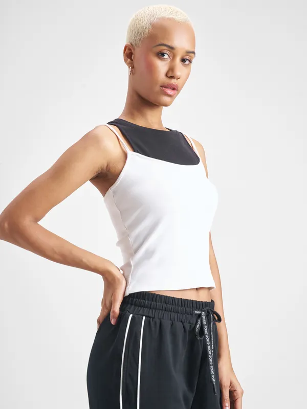 Street By Tokyo Talkies Women White Solid Tank Top