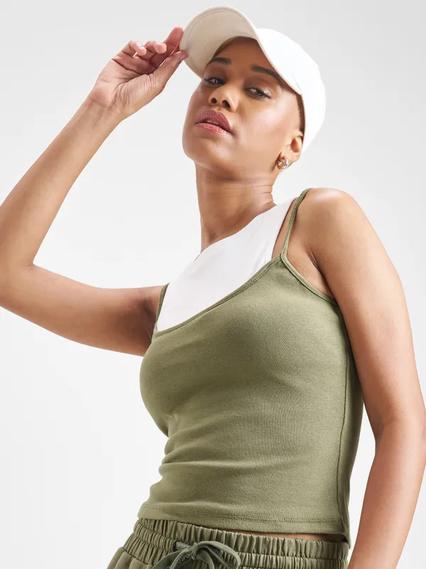 Street By Tokyo Talkies Women Olive Solid Tank Top