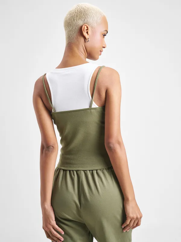 Street By Tokyo Talkies Women Olive Solid Tank Top