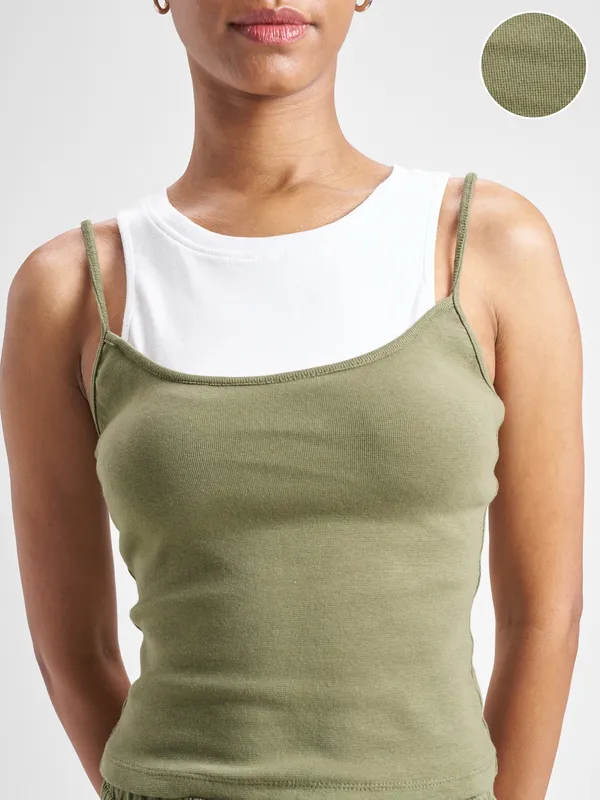 Street By Tokyo Talkies Women Olive Solid Tank Top