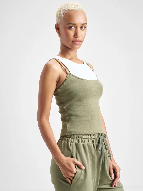 Street By Tokyo Talkies Women Olive Solid Tank Top