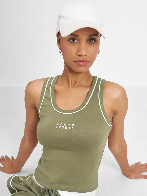 Street By Tokyo Talkies Women Olive Printed Tank Top