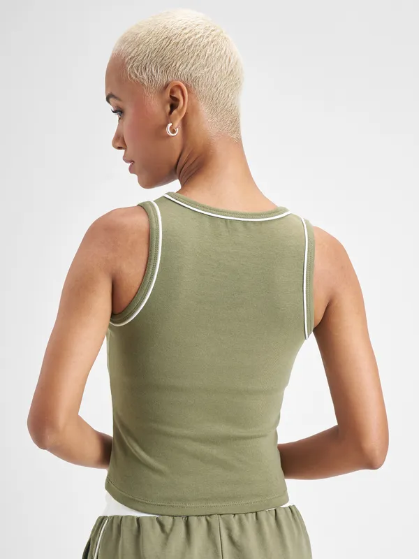 Street By Tokyo Talkies Women Olive Printed Tank Top