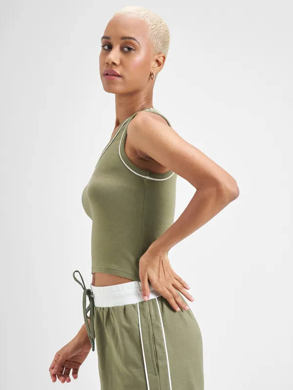 Street By Tokyo Talkies Women Olive Printed Tank Top