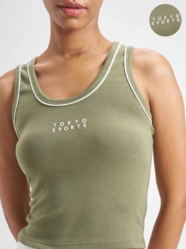 Street By Tokyo Talkies Women Olive Printed Tank Top