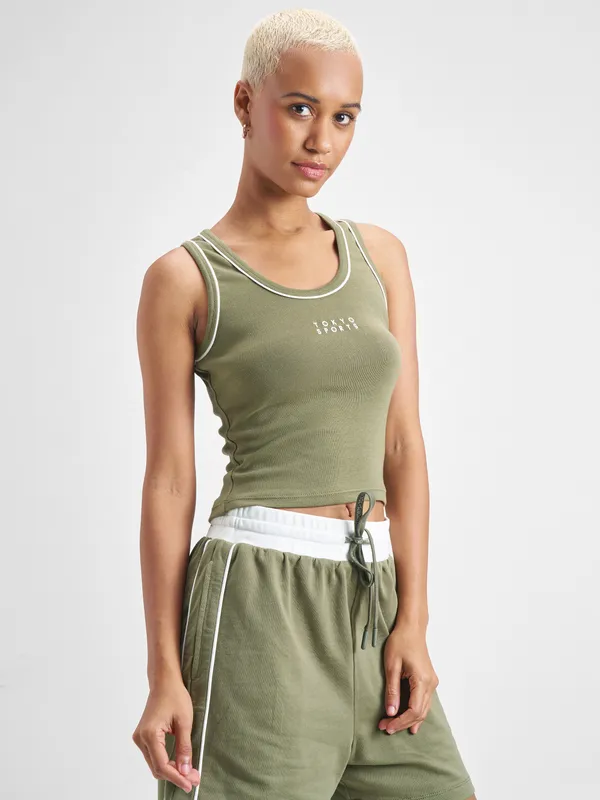 Street By Tokyo Talkies Women Olive Printed Tank Top