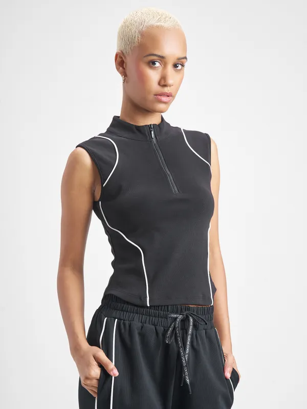 Street By Tokyo Talkies Women Black Solid Fitted Top