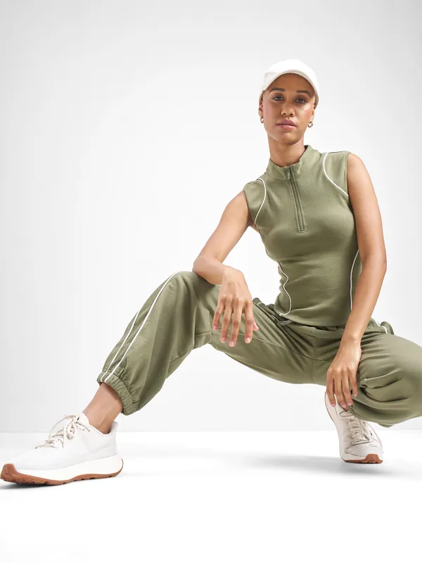 Street By Tokyo Talkies Women Olive Solid Fitted Top