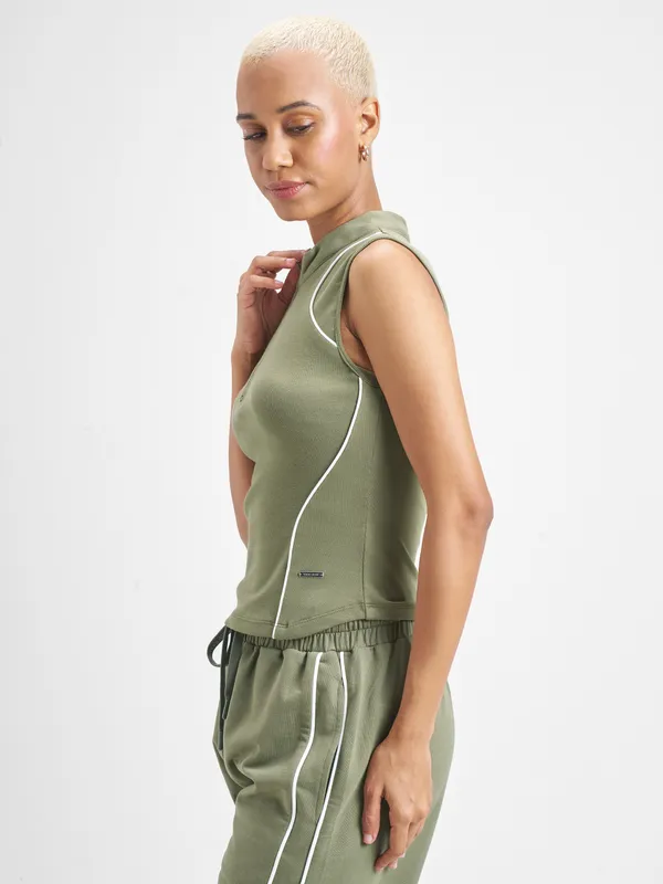 Street By Tokyo Talkies Women Olive Solid Fitted Top