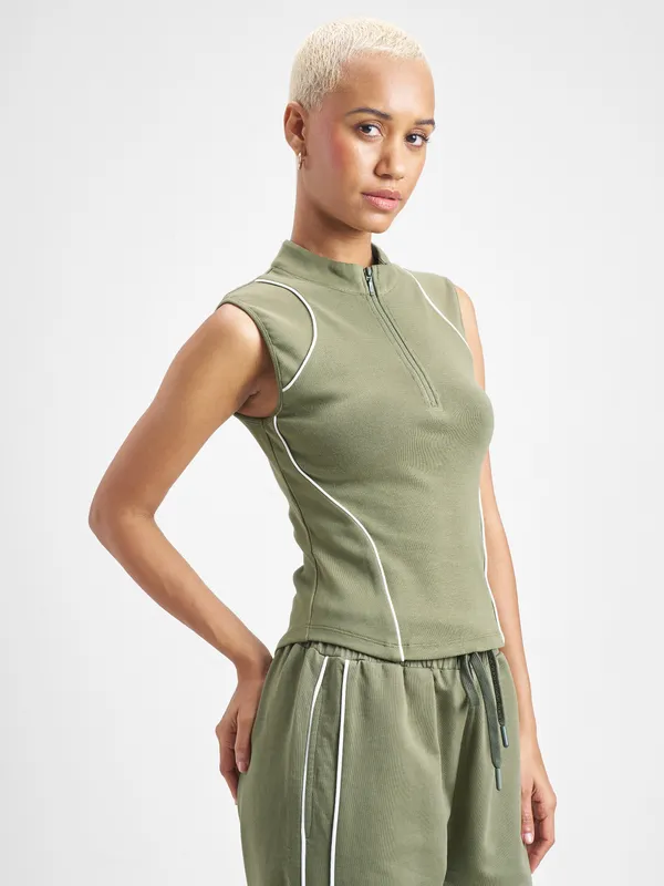 Street By Tokyo Talkies Women Olive Solid Fitted Top