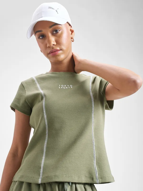 Street By Tokyo Talkies Women Olive Printed Regular Top