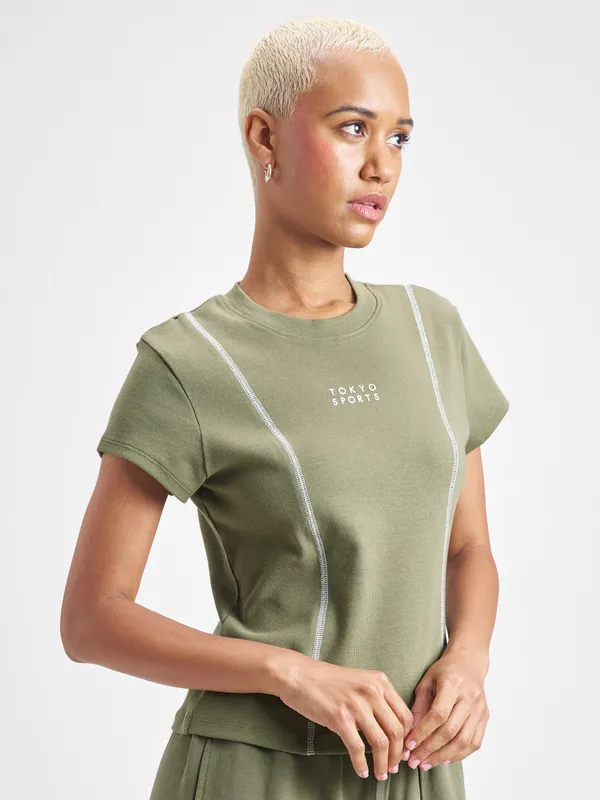 Street By Tokyo Talkies Women Olive Printed Regular Top